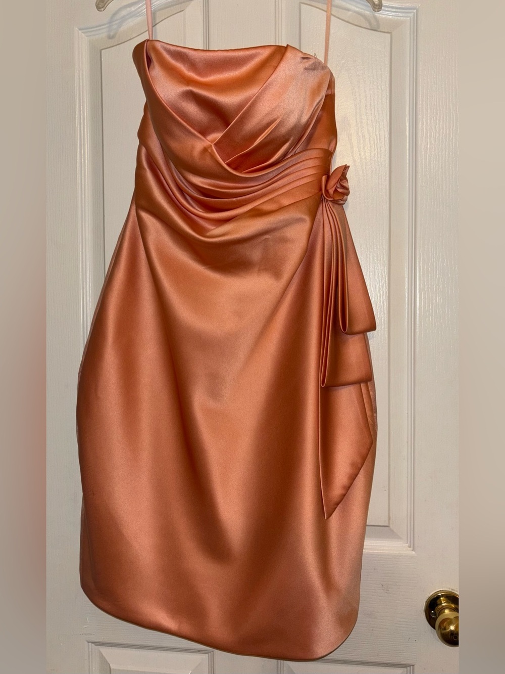 Satin Draped Mini Dress in Copper Rose